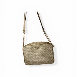Michael Kors Beige Gold Logo Monogram Crossbody Bag